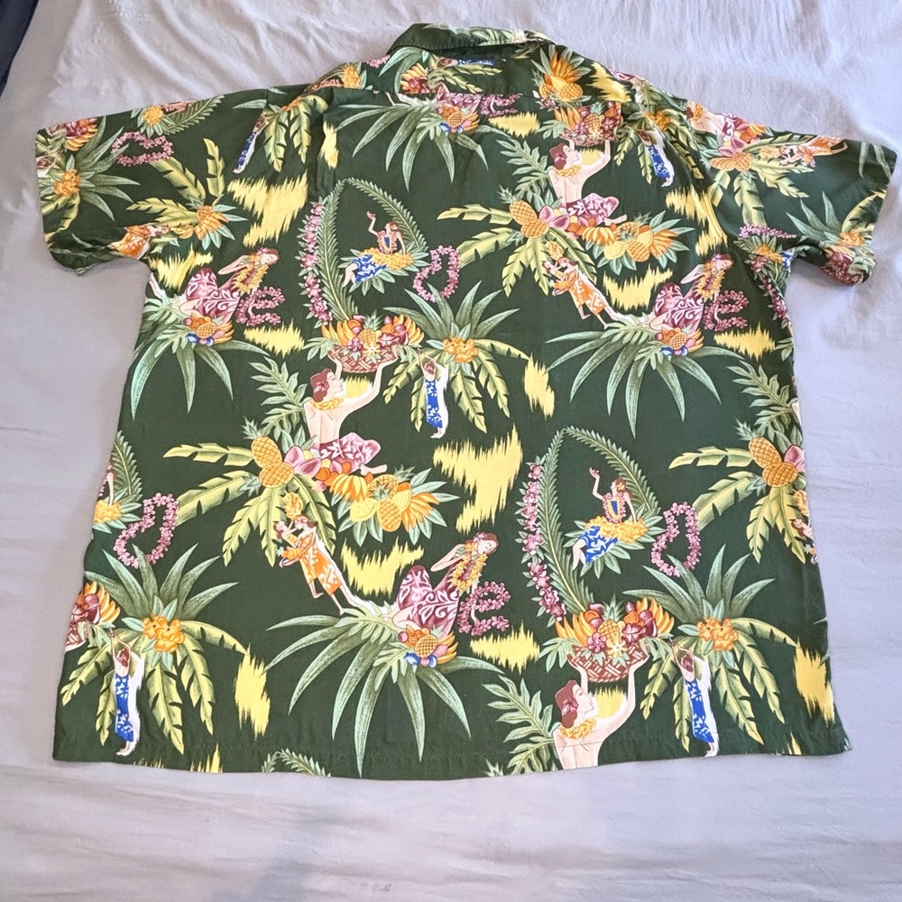 Vintage Polo Ralph Lauren Shirt Men XXL Green Hawaiian Viscose Hula Girls - Picture 2 of 9